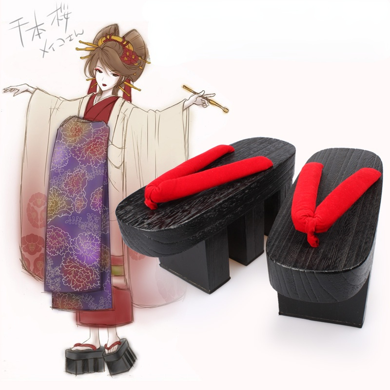 Geta Wooden Sandal - Womens Wooden Japanese GETA Clog Bidentate