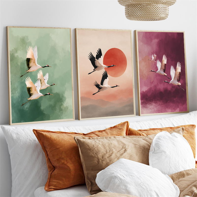 Vintage Crane Flying Birds Flo - Japanese Lifestyle Home 评论和价格