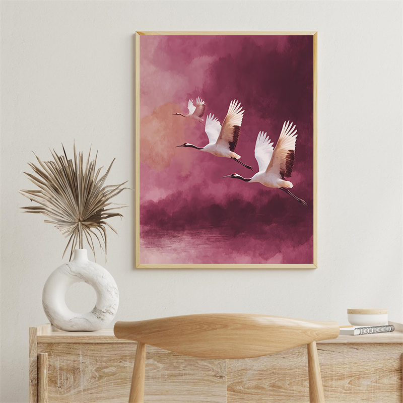 Vintage Crane Flying Birds Flo - Japanese Lifestyle Home 评论和价格