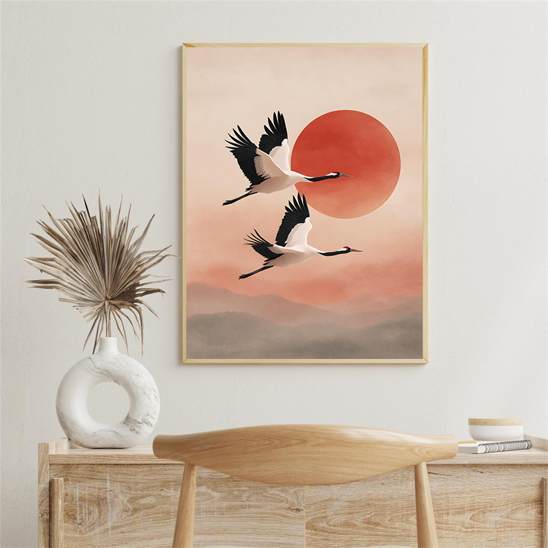 Vintage Crane Flying Birds Flo - Japanese Lifestyle Home 评论和价格