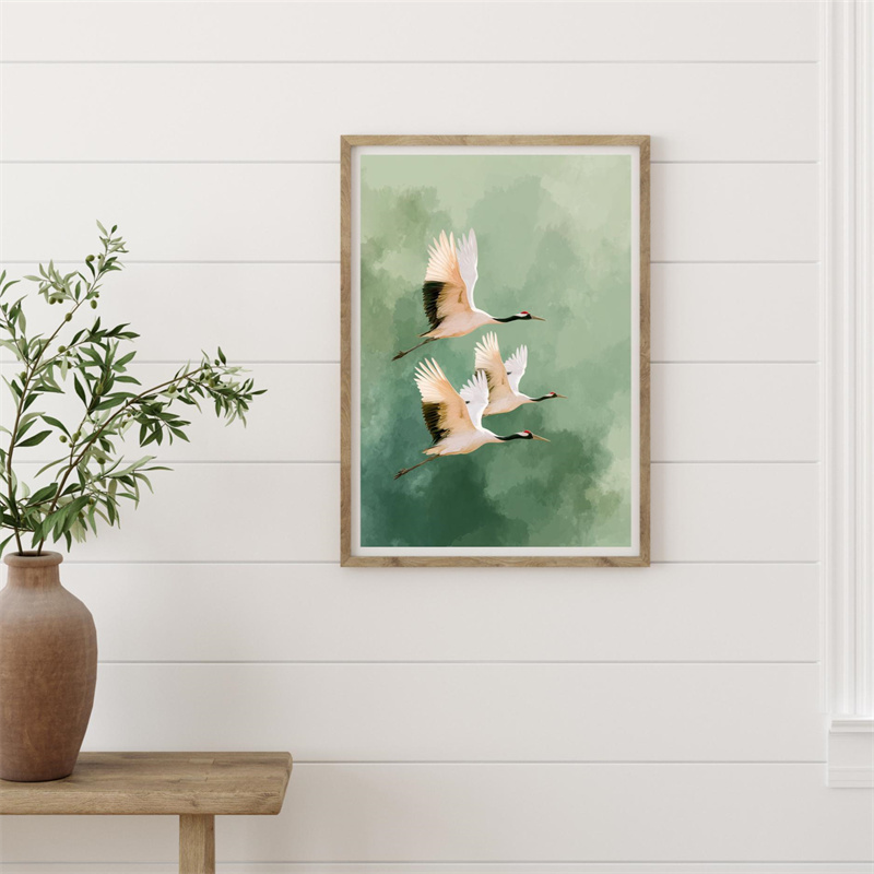 Vintage Crane Flying Birds Flo - Japanese Lifestyle Home 评论和价格