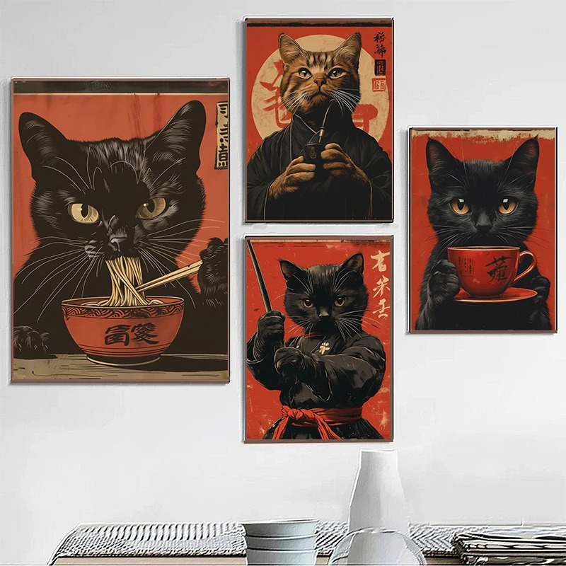 Japanese Edo Style Black Cat E - Japanese Lifestyle Home 评论和价格